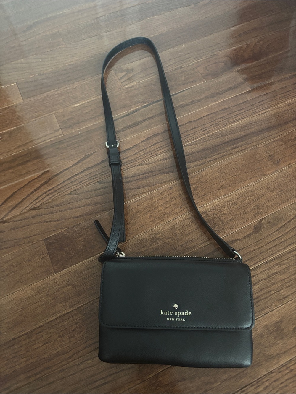 Kate Spade  Karlee Black Leather Crossbody with Gold Logo